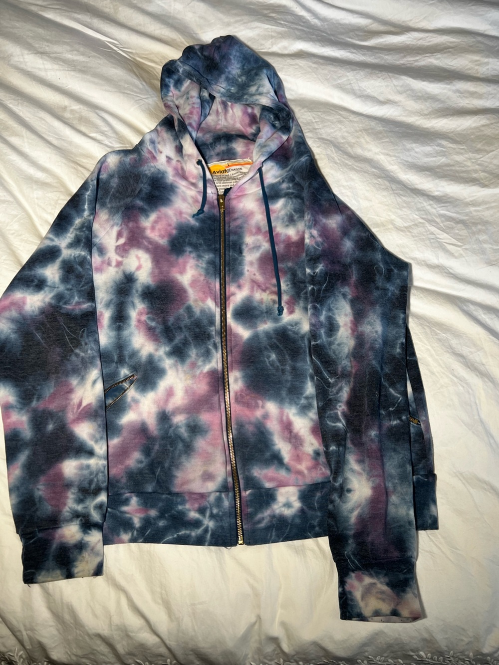 Aviator Nation Tie-Dye Zip Up Hoodie in Navy, Purple & White